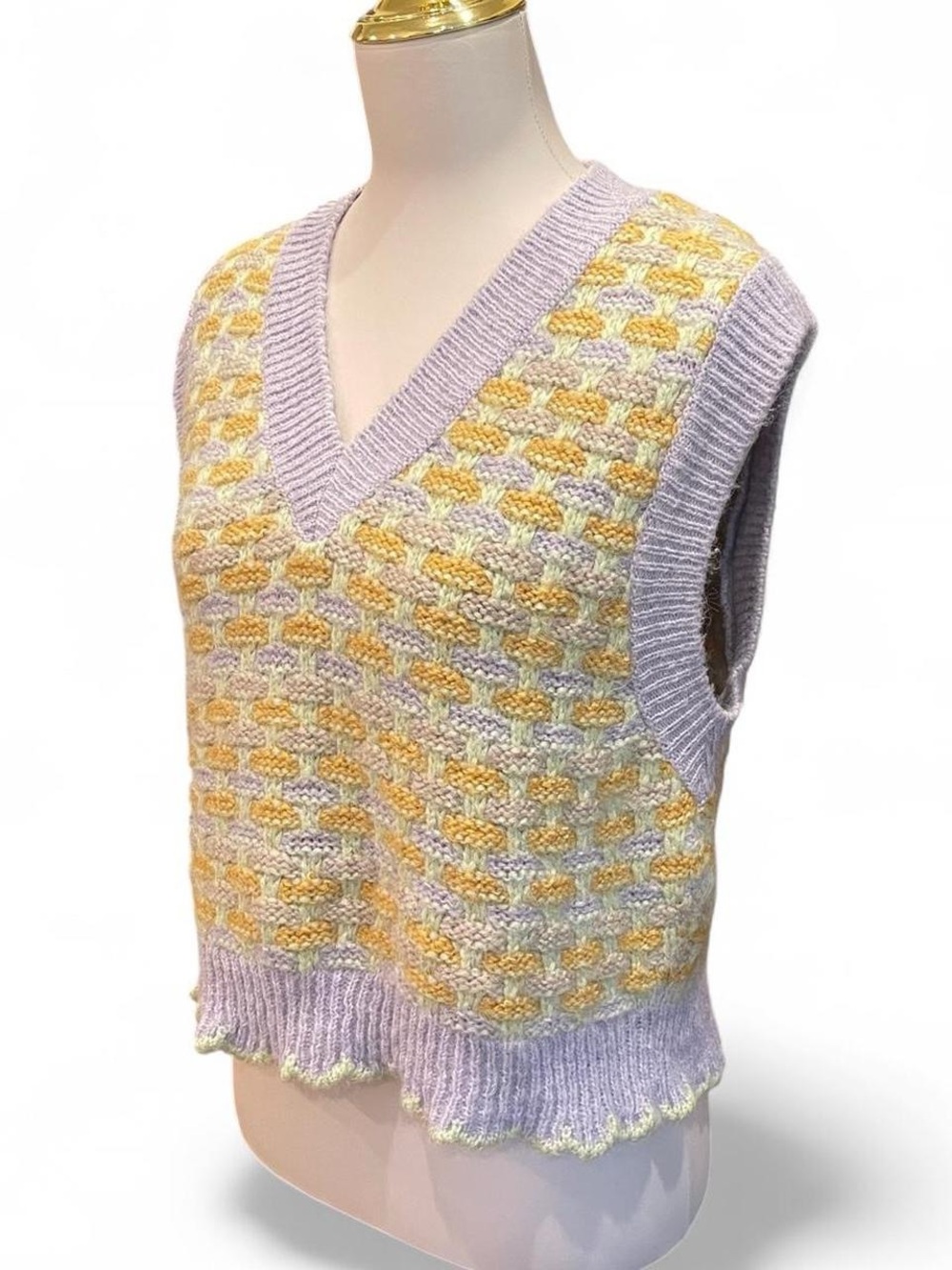 Mango Lavender & Yellow Sleeveless V-Neck Knit Vest - Picture 2 of 5